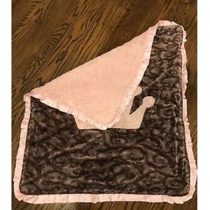 REVERSIBLE PINK AND BROWN PLUSH CROWN BABY GIRL GIFT BLANKET PINK RUFFLE